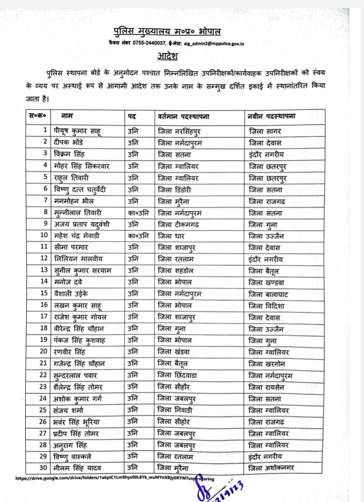 Transfer of MP Police SI & AS